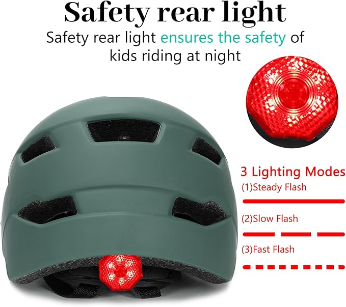 Kids Bike Helmet, Youth Toddler Boys Girls Helmets, 2 Size Adjustable for Ages 2-3-5-8-14 Years, Child Helmet with Visor and LED Light, Lightweight Multi-Sport Bicycle Scooter Cycling Helmets