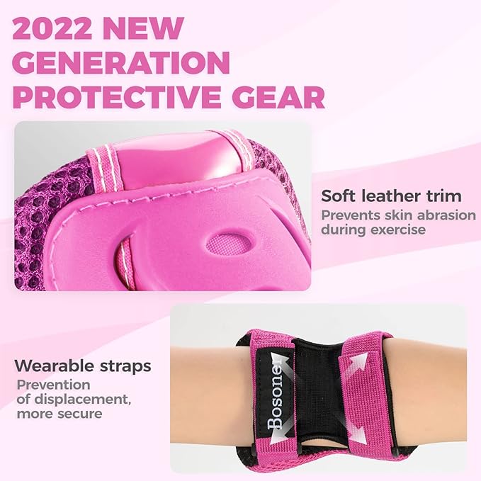 BOSONER Knee Pads for Kids Roller-Skating: Adjustable Protective Gear Set Knee Elbow Pads Wrist Guards for Bike Cycling Skateboarding Scooter Gifts 3-8/9-15 Years Boys Girls