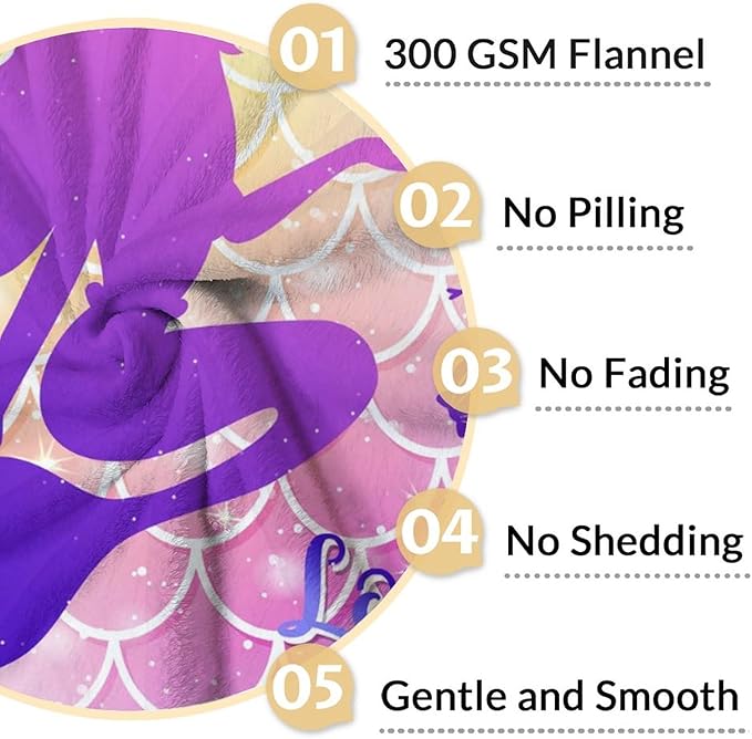 Personalized Mermaid Blanket with Name - Soft, Fuzzy & Warm - 40"x50" Small Blankets for Sofa, Couch - Colorful Cute Throw Gifts for Girls