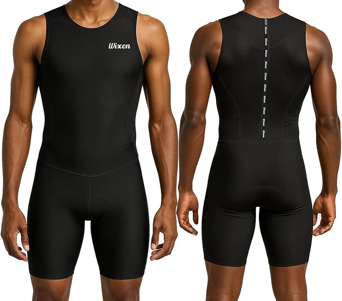 Wixen Men's Performance Triathlon Suit Sleeveless Tri Suit Padded Quick Dry Run Swim Bike