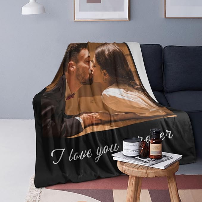 Custom Blanket with Photos, Personalized Blankets with Picture, I Love You Girlfriend Boyfriend Couples Gifts, for Birthday Christmas Women Men Adult Kids Mom Dad Wife Husband