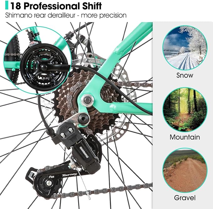 Hiland 26 Inch Womens Mountain Bike, with Step-Through Frame, 18 Speeds, Suspension Fork MTB, Bicycle for Women Men Adult