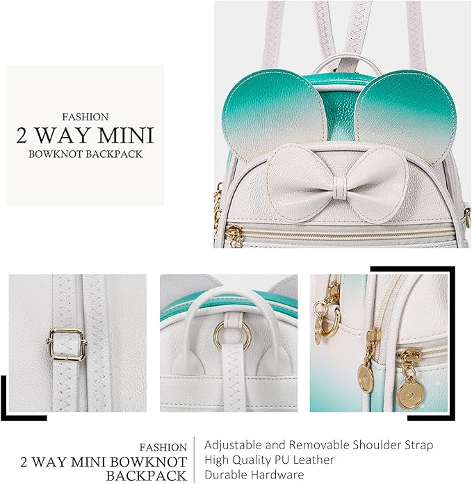 KL928 Girls Mini Backpack Bowknot Polka Dot Cute Small Daypacks Convertible Shoulder Bag Purse for Women