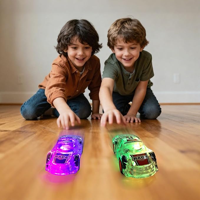 LED Light Up Pull Back Car Toys, Push and Go Race Car 2 Pack，Suitable for Toddlers 3 4 5 6 7 8 Year Old Kids for Boys and Girls Birthday Party Gift