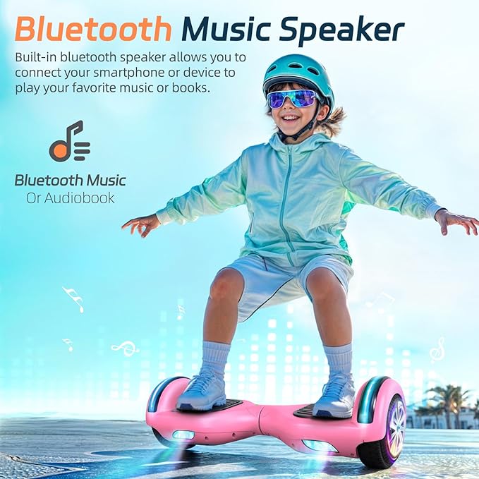 Scooter with Bluetooth Corlorful LED Lights, 6.5" Wheels, Dual 300W Motor Scooter for Kids Girls Boys Adults, All Ages