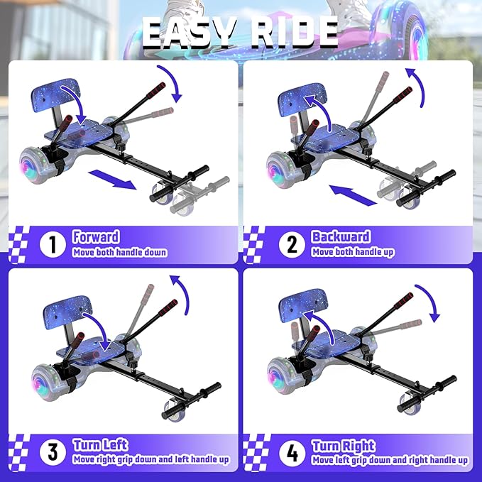 Scooter with Seat Attachment for Kids Adults, 6.5'' 8.5''Balancing Scooter with Bluetooth Speakers & Colorful LED Light with Kart