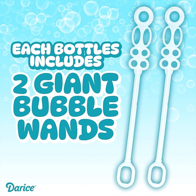 Darice 64oz Bubble Solution Refill for Bubble Machines & Blowers - Easter, Weddings, Birthdays, Outdoor - 2 Big Bubble Wands Included - Non-Toxic Safe for Toddlers & Kids, Colors May Vary