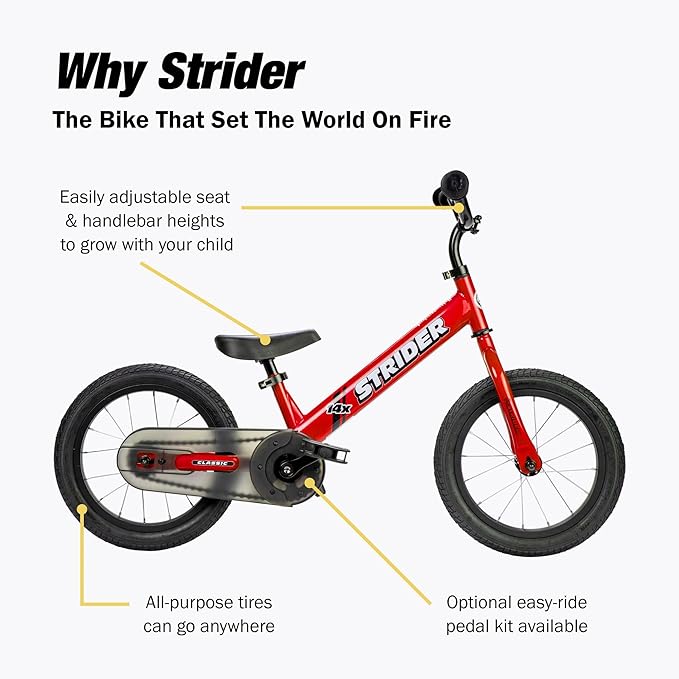 Strider 14x, Balance Bike for Kids 3 to 6 Years - Includes Custom Grips, Padded Seat, Performance Footrest & All-Purpose Tires - Easy Assembly & Adjustments