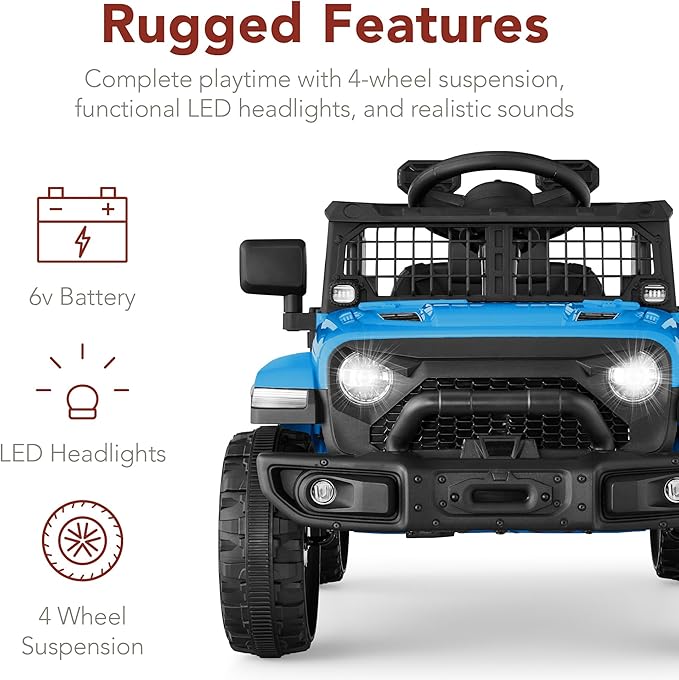 Best Choice Products 6V Kids Ride On Toy, Mini Truck, Electric Play Car w/Parent Remote Control, 4-Wheel Suspension, LED Lights, 2 Speeds, Functional Horn, 3.1MPH Max Speed - Light Blue
