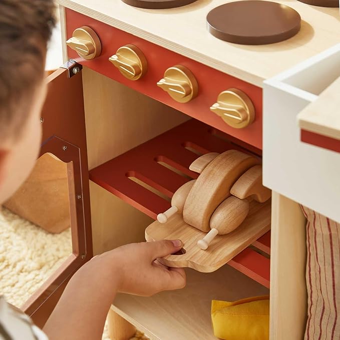 Tiny Land Play Kitchen, Kids Kitchen Playset, Toddler Kitchen with Cutting Food Set, Wooden Kitchen Sets for Kids, Best Gift for Girls and Boys