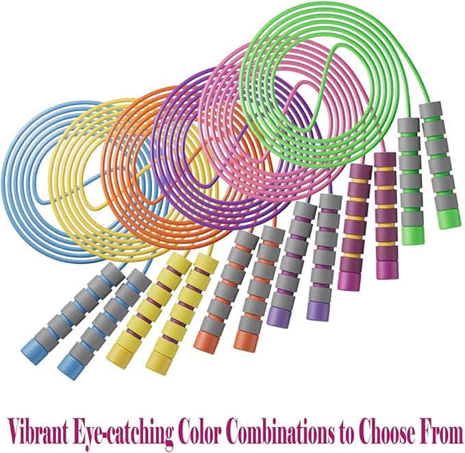 Adjustable Jump Ropes for Kids - Colorful Skipping Ropes with Soft Foam Handles - Ideal for Outdoor & Indoor Play, Fun Games Activity, Fitness, Exercise and Party Favors