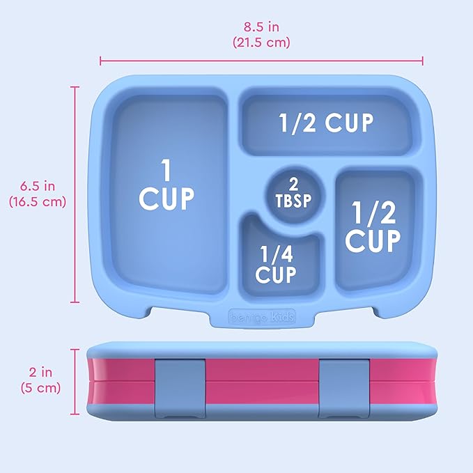 Bentgo Kids Prints Leak-Proof, 5-Compartment Bento-Style Kids Lunch Box - Ideal Portion Sizes for Ages 3-7, Durable, Drop-Proof, Dishwasher Safe, & PFAS & BPA-Free Materials (Rainbows & Butterflies)