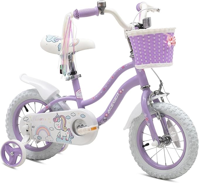 Princess Style Girls Bike with Basket for 2-13 Years Old Kids and Toddlers, 12 14 16 18 Inch Bicycle for Children with Training Wheels and Streamers, 20 Inch with Kickstand, Multiple Colors