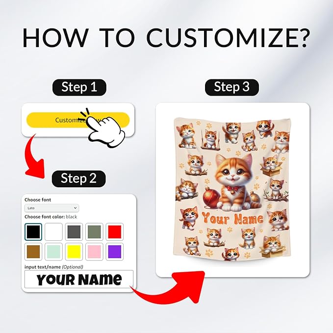 Girls Blankets Gifts Personalized Cat Blanket for Cat Lovers Women Adults, Custom Gifts with Name, 60"x80" Cute Flannel Kids Throw for Couch Sofa Bedroom