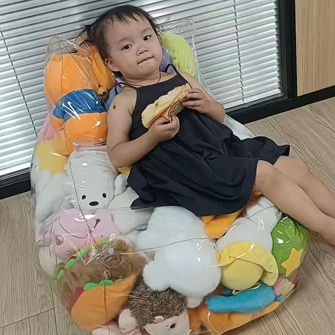 Beanbag Chair Cover – 60×45cm Clear Storage Seat | PVC Zippered Waterproof Organizer For Plush Toys | Comfortable Kids Furniture For Playroom, Bedroom & Floor Seating