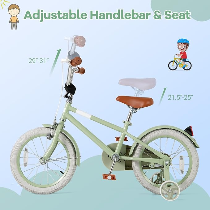 BABY JOY Colorful Macarons Kids Bike, 12 14 16 18 Inch Sporty Children's Bicycle with Training Wheels, Adjustable Handlebar & Saddle, Handbrake & Coaster Brake, Boys Girls Bike for 3-8 Years Old