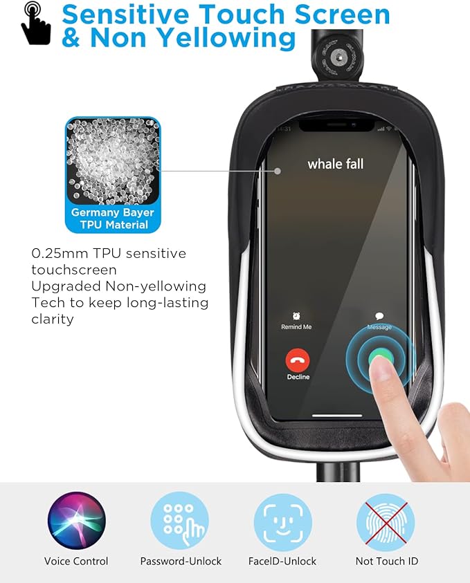 whale fall Hard Casing Bike Bag, Bike Accessories for Adult Bikes, Gifts for Men, Mens Gifts for Birthday,Bicycle Enthusiasts,Sturdy/Lighter/Waterproof, 4” - 6.9” Cellphone, Black-Reflective Strip