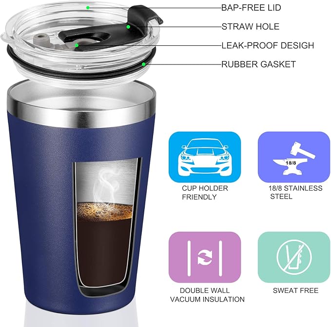 VEGOND 12oz Tumbler Stainless Steel Tumbler bulk Vacuum Insulated Double Wall Travel Tumbler with Lid and Straw Reusable Tumbler, Navy blue 6 Pack