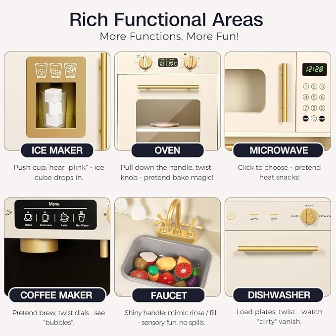 Wooden Play Kitchen for Toddler, Toy Kitchen Set for Kids Pretend Play with 41 Pcs Toy Food & Cookware Accessories, Kitchen Playset Gift for Boys and Girls Ages 3+