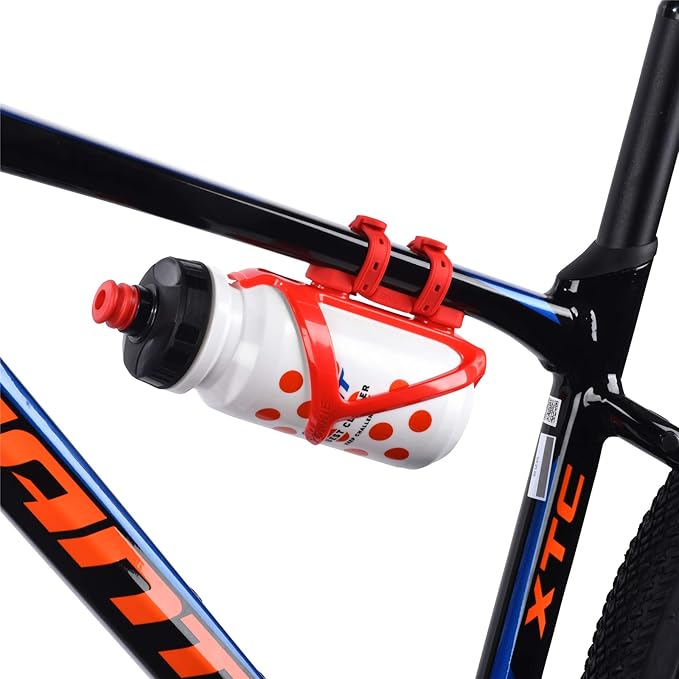 ZONKIE Bicycle Bottle Cages, Plastic Bike Bottle Holder with Cage Mounting Base (Red)