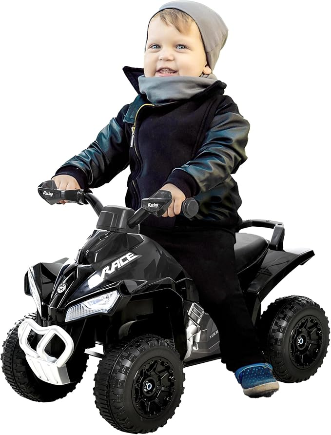 Aosom NO Power Kids Ride On Push Car, Ride Racer, Foot-to-Floor Sliding Car, Walking ATV Toy with Music, Lights, for 1.5-3 Years Old, Black