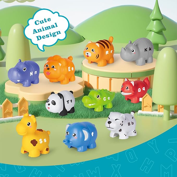 Learning Toys for 2 3 4 Year Old, 52 Pcs ABC Animal Alphabet Match Game with Uppercase Lowercase, 10 Different Animal Figures, Preschool Activities Montessori Fine Motor Toys for Toddlers Kids