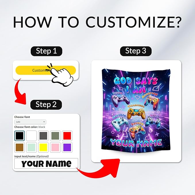 Personalized Gaming Blanket for Boys - Soft Plush Fleece Kids Throw Blanket, God Says I Am - 50"x60"