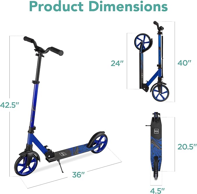 Best Choice Products Kids Height Adjustable Kick Scooter for Ages 8+, Teen, Adult, Outdoor Play w/Carrying Strap, Non-Slip Deck, Kickstand, Mud Guards, 220lb Capacity - Blue