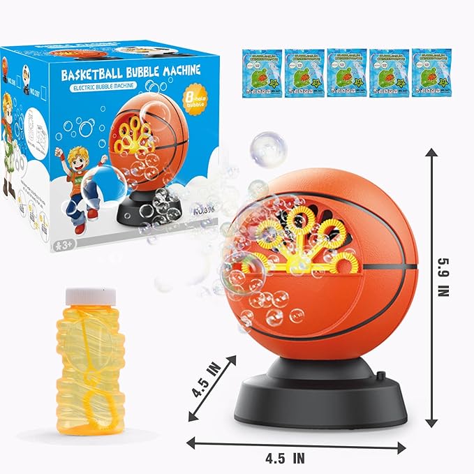 Basketball Bubble Machine, Toy for Ages 5-7 Year Olds, Kids & Toddlers, Birthday Gift for 3 4 5 6 7 8 Year Old Boys Girls, Suitable for Party, Outdoor & House Activities with Bubbles