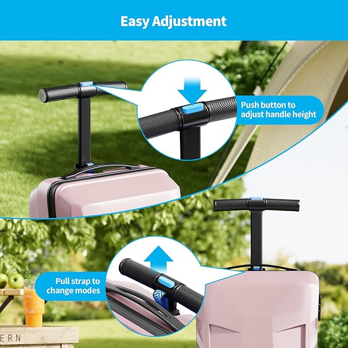 Scooter Suitcase 3-D Hardshell Ride Scooter Luggage for Kids Age 7-15, Cute Lightweight Kids Luggage with Wheels, Multifunctional Ride On Travel Trolley Scooter Combo-PINK, Girls Boys Suitcase