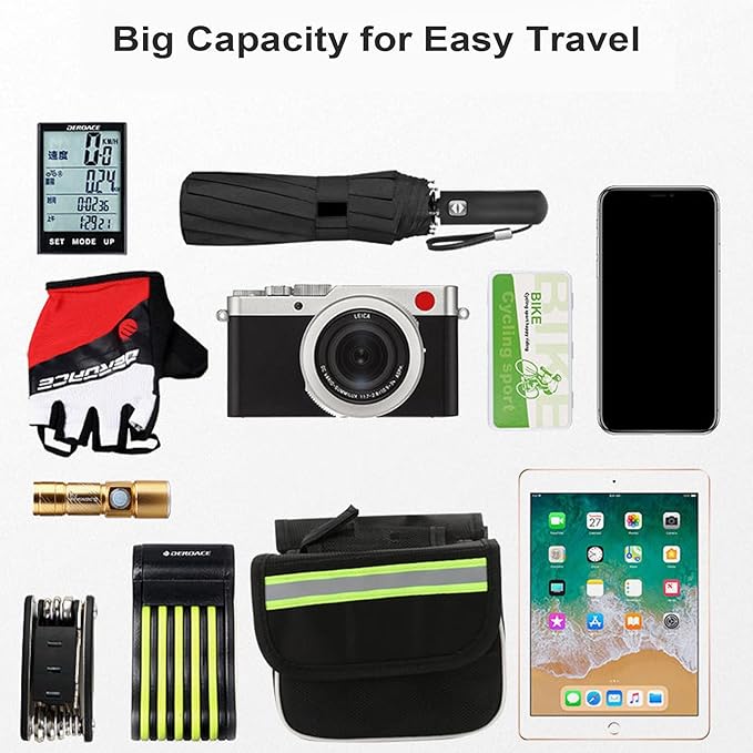 UNICOLD Waterproof Bicycle Storage Bags Reflective Phone Mount Top Tube Bag Bike Phone Case Holder Accessories Cycling Pouch Compatible with iPhone 15,14, 13, 12, Samsung Galaxy Ultra phones Fit 6.5”