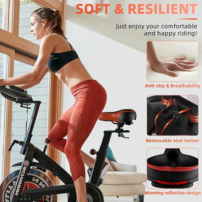 Bike Seat, Most Comfortable Bicycle Seat Dual Shock Absorbing Memory Foam Waterproof Bicycle Saddle Bike Seat Replacement with Refective Tape