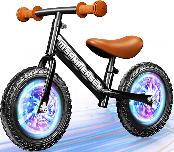 Colorful Lighting 12 Inch No Pedal Balance Bicycle Bike for Kids,Age 24 Months to 5 Years Old Lightweight Steady Balancing Bike with Adjustable Handlebar&Seat,Birthday Gift for 2 3 4 5 Year Old