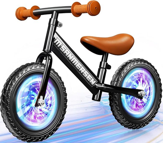 Colorful Lighting 12 Inch No Pedal Balance Bicycle Bike for Kids,Age 24 Months to 5 Years Old Lightweight Steady Balancing Bike with Adjustable Handlebar&Seat,Birthday Gift for 2 3 4 5 Year Old
