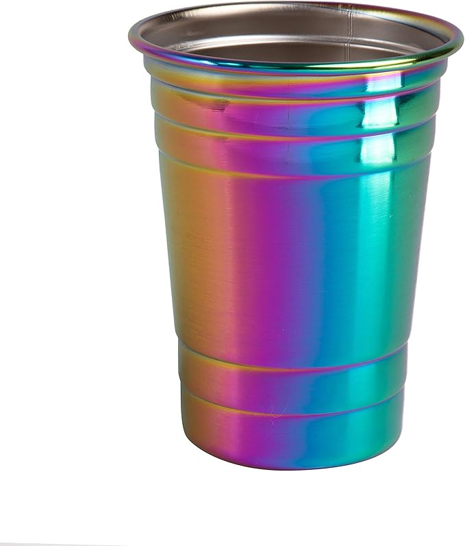 D'Eco Rainbow Stainless Steel Cups - 4 Pack Iridescent 16 oz Tumblers for Kids, Family, Adults - Unbreakable, BPA-Free & Stackable Drinkware for Indoor and Outdoor Use at Parties, Picnics, Camping