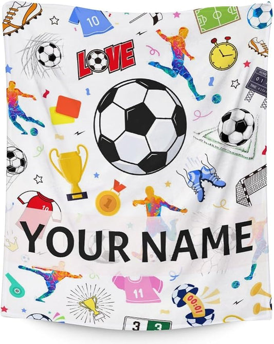 Personalized Soccer Blanket for Soccer Lovers - 60x80 Inches Twin Size - Soft Fuzzy Cozy Throws Gifts for Team Players - Colorful Sports Throw Blanket for Couch, Living Room & Bed