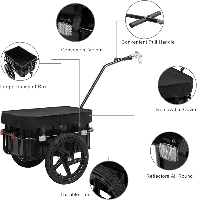 PEXMOR Bike Cargo Trailer with Removable Box & Waterproof Cover, Bicycle Wagon Trailers with 16" Wheels & Quick Release Universal Coupler, Large Loading Bike Trailer Storage Cart with Reflectors
