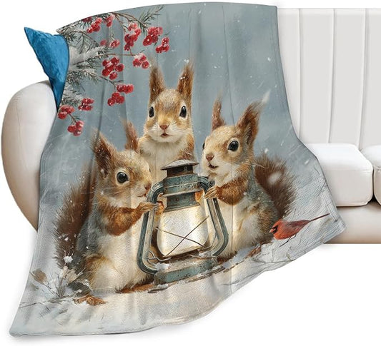 Squirrel Blanket Gifts for Girls Boys Christmas Winter Throw Blankets Cozy Plush Fleece Flannel Fuzzy for Women Men Decor 60"X50"