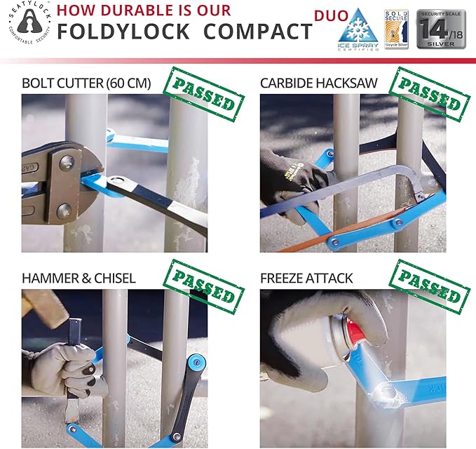 Seatylock FoldyLock Compact Folding Bike Locks - Set of 2 Matching Bike Locks with 6 Identical Keys - Patented Lightweight Heavy Duty Anti Theft with Carrying Cases for Bicycles and E-Bikes