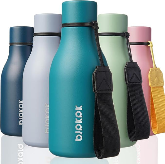 BJPKPK Insulated Water Bottles, 12oz Stainless Steel Metal Water Bottle with Strap, BPA Free Leak Proof Thermos, Mugs, Flasks, Reusable Water Bottle for Sports & Travel, Lake Blue