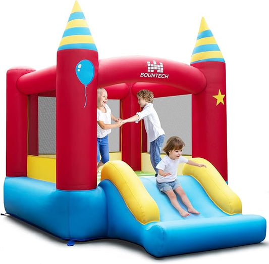 BOUNTECH Inflatable Bounce House, Bouncy House for Kids 3-10 Indoor Outdoor Family Fun with Large Jumping Area, Slide, Portable Backyard Mini Bounce House for Toddler Boys Girls Birthday Party Gifts