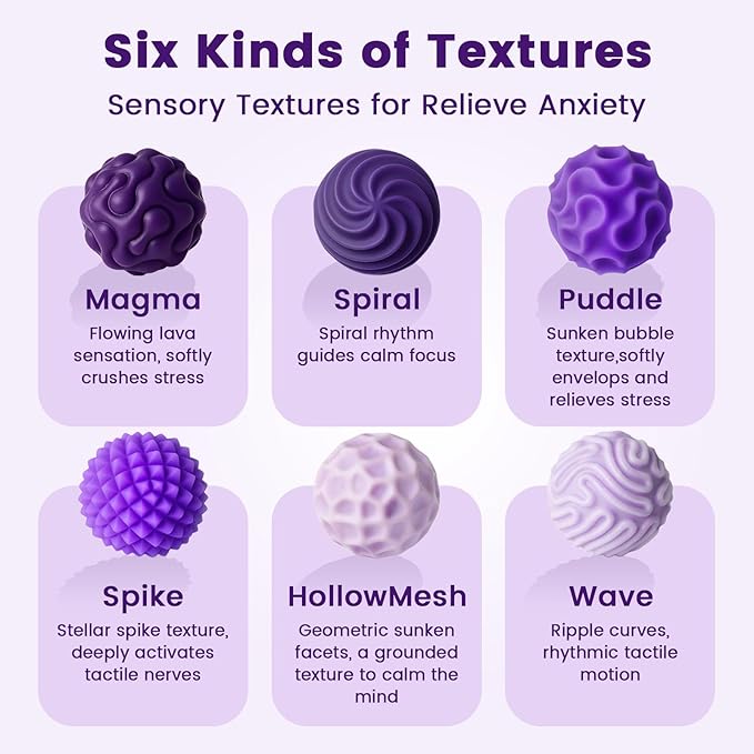 LovesTown 6PCS Silicone Magnetic Fidget Balls, Sensory Toys Stress Balls for Adults Teens Quiet Desk Toys with Texture for Office School Birthday Fun Gift (Purple)