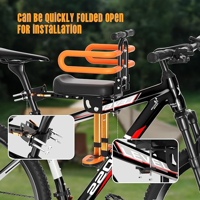 Child Bike Seat - Front Mount, Kids Bike Seat for Adult Bike,Retractable Baby Bike Seat Front Mounted, Toddler Bike Seat for Children 2~6 Years