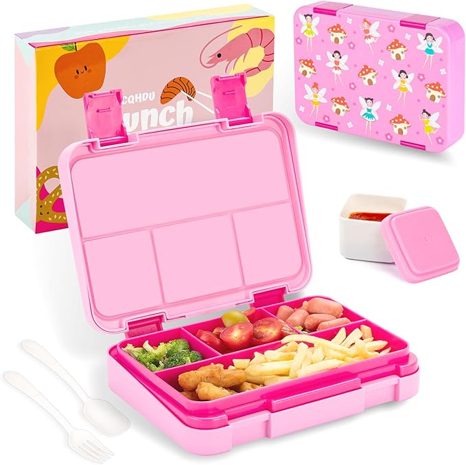 QCQHDU Bento lunch Box for Kids-4 Compartment,1180ml Lunch Containers for Adults,Microwave & Dishwasher & Freezer Safe,School,Work,Picnics with Sauce Vontainers,BPA-Free(Castle)