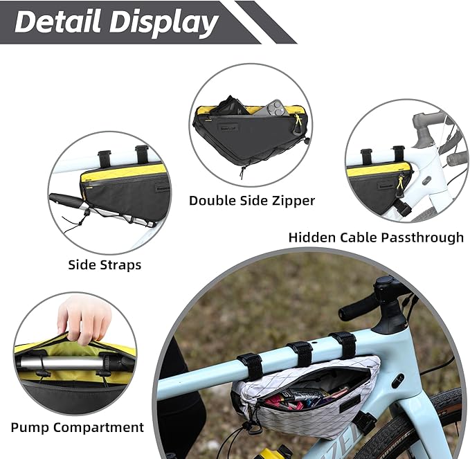 Bicycle Frame Bag Bike Triangle Bag Waterproof Bike Bag 1.7L with Dual Side Mesh Pockets for MTB Road Bike Cycling Commuting and Outdoor Adventures