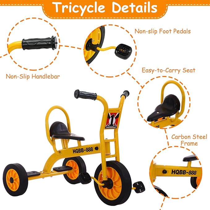 Kids Tricycle for Age 2-6, Big Wheel Kids Trike Bike, Preschool Daycare Outdoor Tricycle with Airless Rubber Tires and Non-Slip Pedals, Gift for Boys and Girls