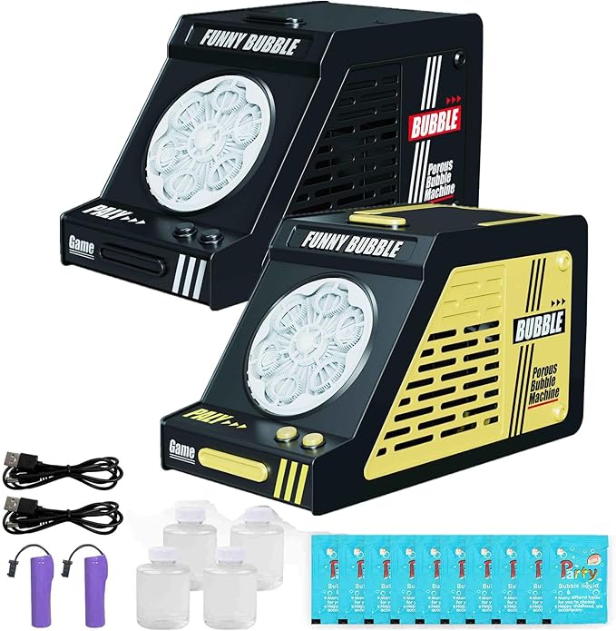 2PCS Bubble Machine,Automatic Bubble Blower Operated by Plugin or Rechargeable Batteries,Big Bubbles Toys for Kids,Weddings Gifts Party Favors (Black+Black)