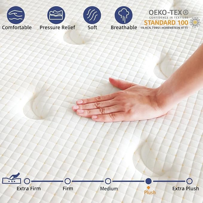 12 Inch Queen Size Mattress, Memory Foam and Pocketed Coils Hybrid Mattress with Pressure Relief, Motion Isolation,Edge Support, Plush Feel, Mattresses in a Box, CertiPUR-US Certified