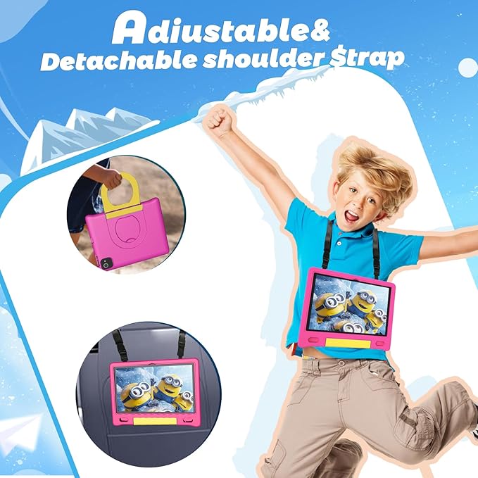 Kids Tablet 10", Android 14, 8GB+64GB (1TB Expandable), Octa-Core, 1280×800 HD Display, Dual Cameras, 12-Hour Battery, Parental Controls, Childs Tablet with Shockproof EVA Case