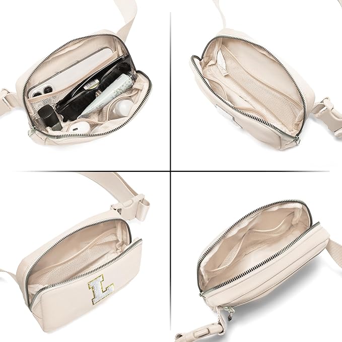 Gitus Birthday Gifts for 8 9 10 11 12 13 Year Old Girls Personalized Fanny Pack Crossbody Bags with Initial Letter Patch Belt Bag for Teen Girls Cute Trendy Stuff Travel Essentials (Ivory-L)